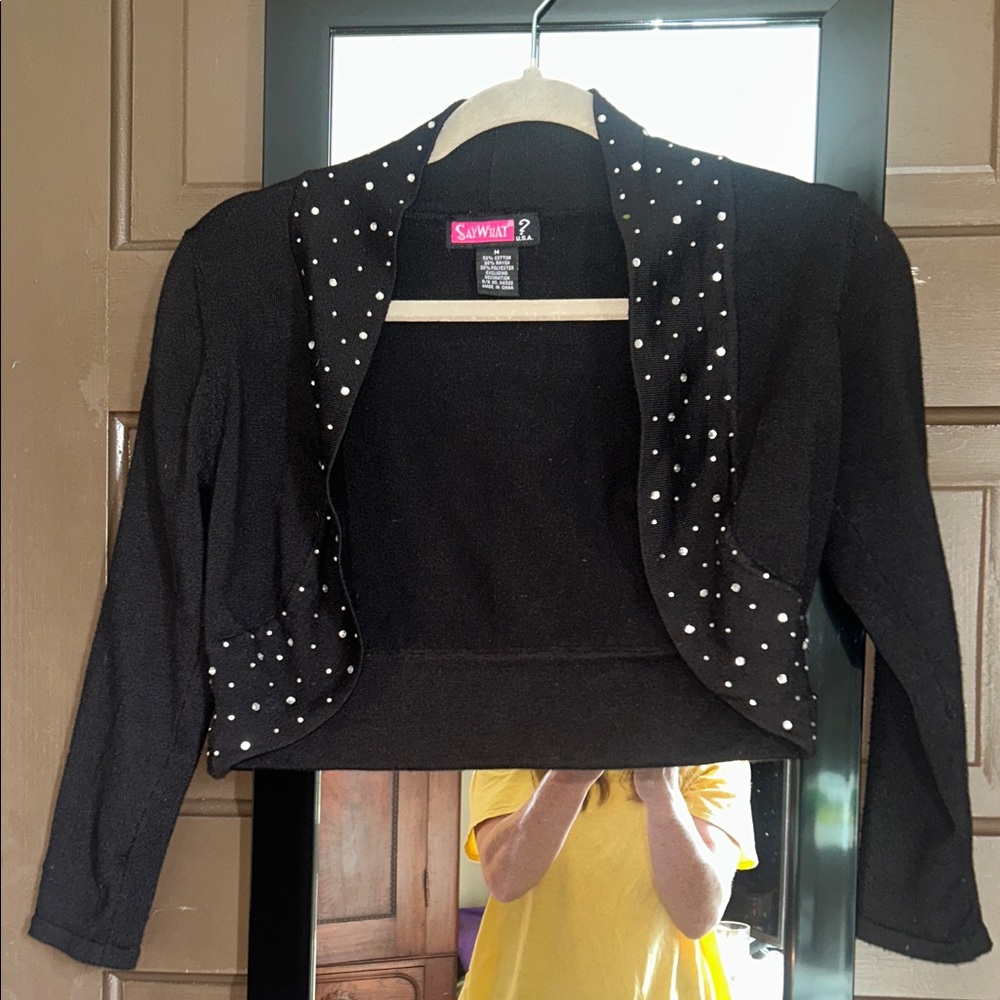 Say What? Rhinestone Cropped sweater; size medium youth